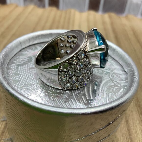 Real Collectibles by Adrienne 925 Faux Blue Topaz Crystals Ring Size 5.25 - Picture 3 of 7